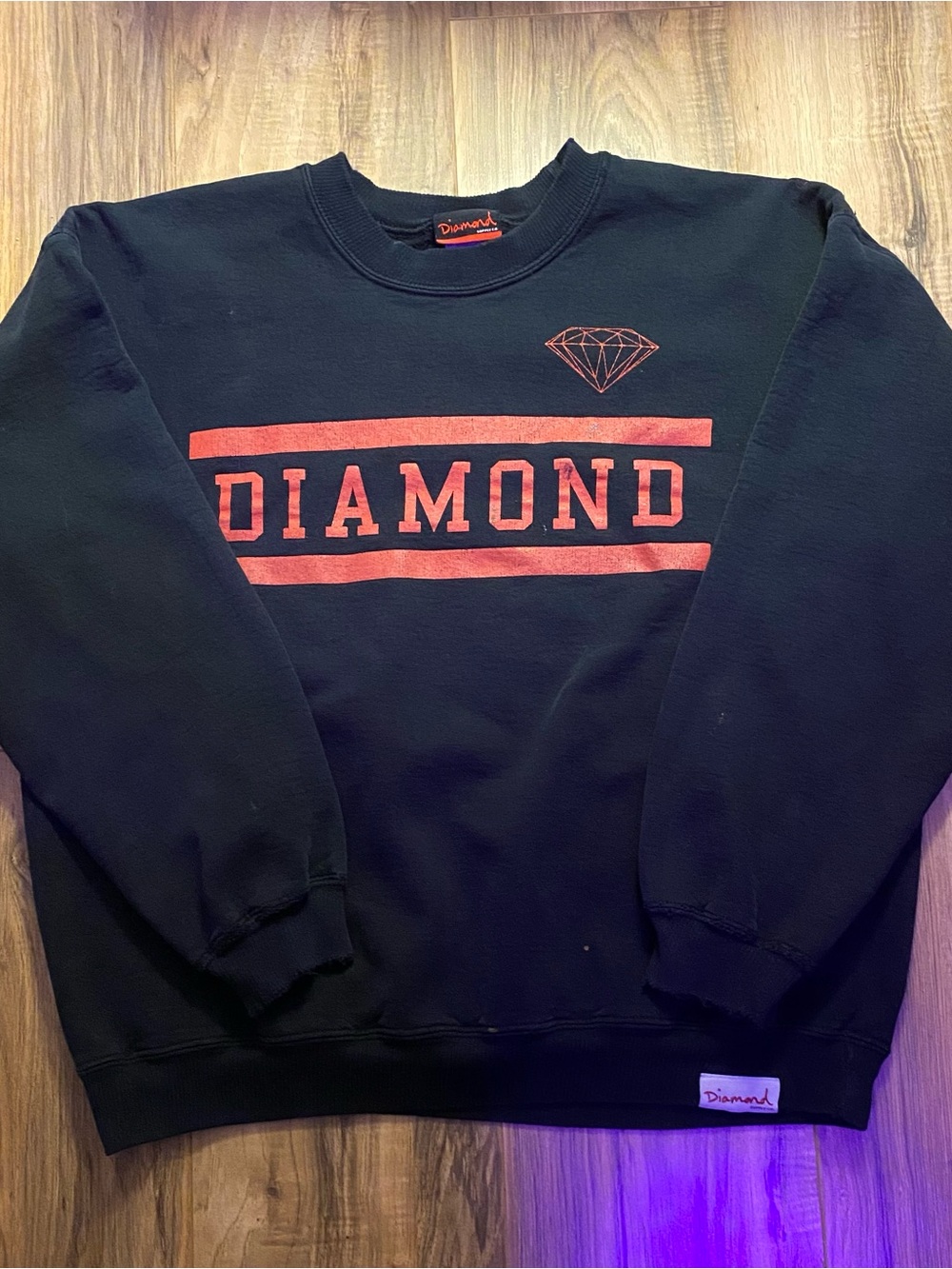 Diamond Supply Co. Black Crewneck with Red Logo Stripe